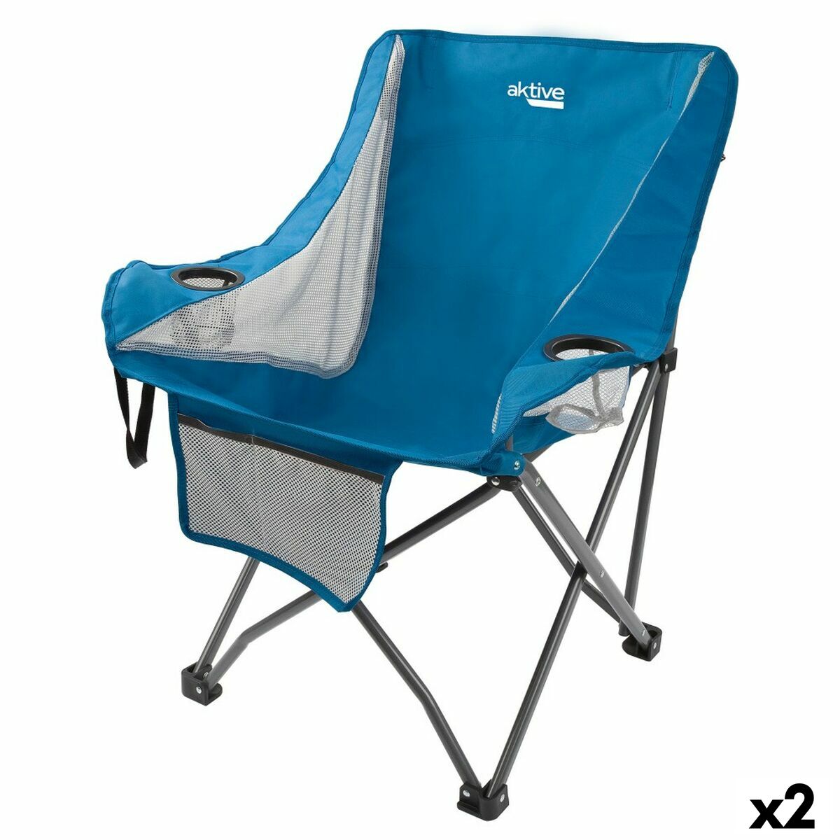 Foldable Camping Chair Aktive Blue 48 x 86 x 50 cm (2 Units) Foldable Camping Chair Aktive Blue 48 x 86 x 50 cm (2 Units)