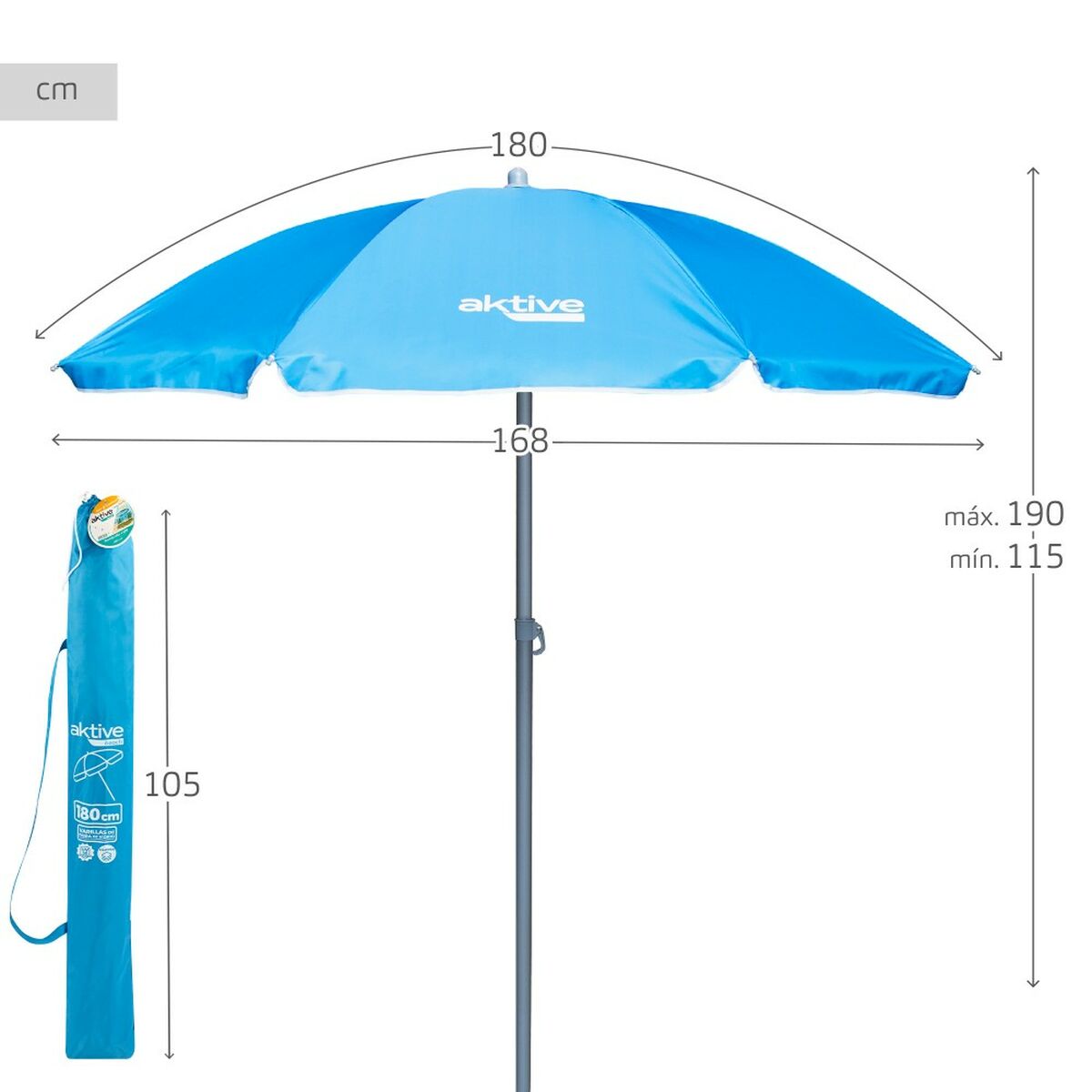 Umbrella Aktive Blue  180 cm 180 x 187,5 x 180 cm 180 x 190 x 180 cm UV50 (12 Units)
