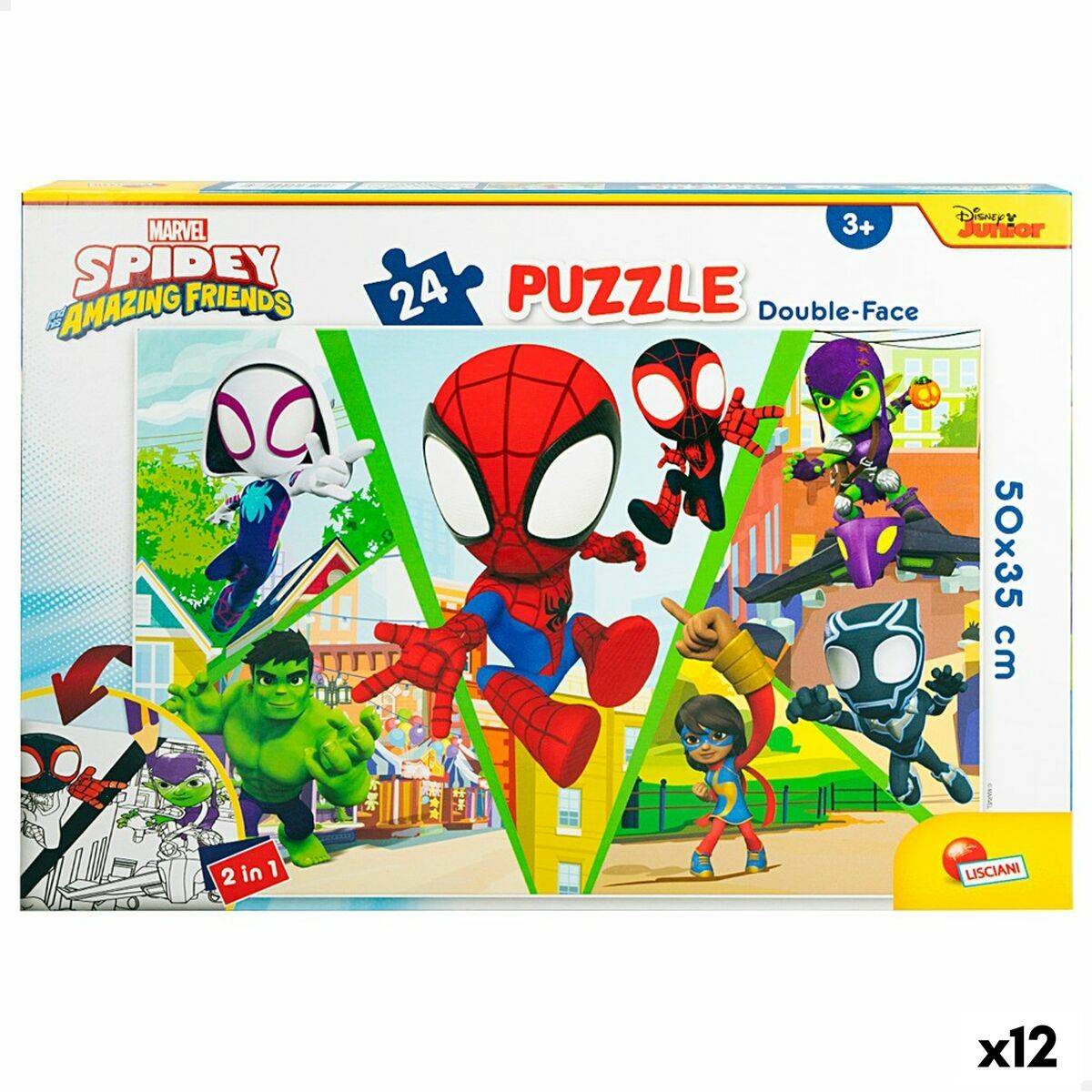Child’s Puzzle Spidey Double-sided 50 x 35 cm 24 Pieces (12 Units)