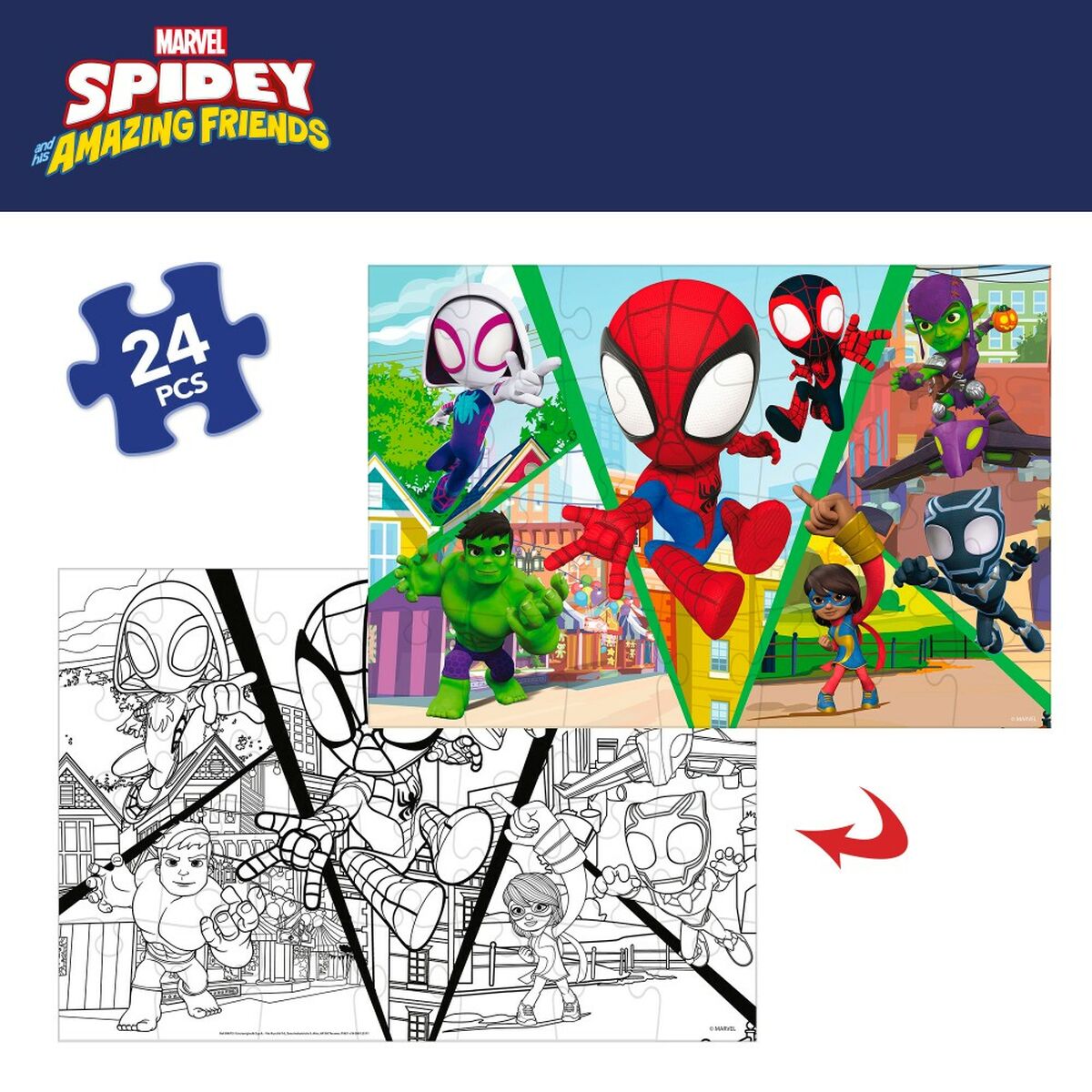 Child’s Puzzle Spidey Double-sided 50 x 35 cm 24 Pieces (12 Units)