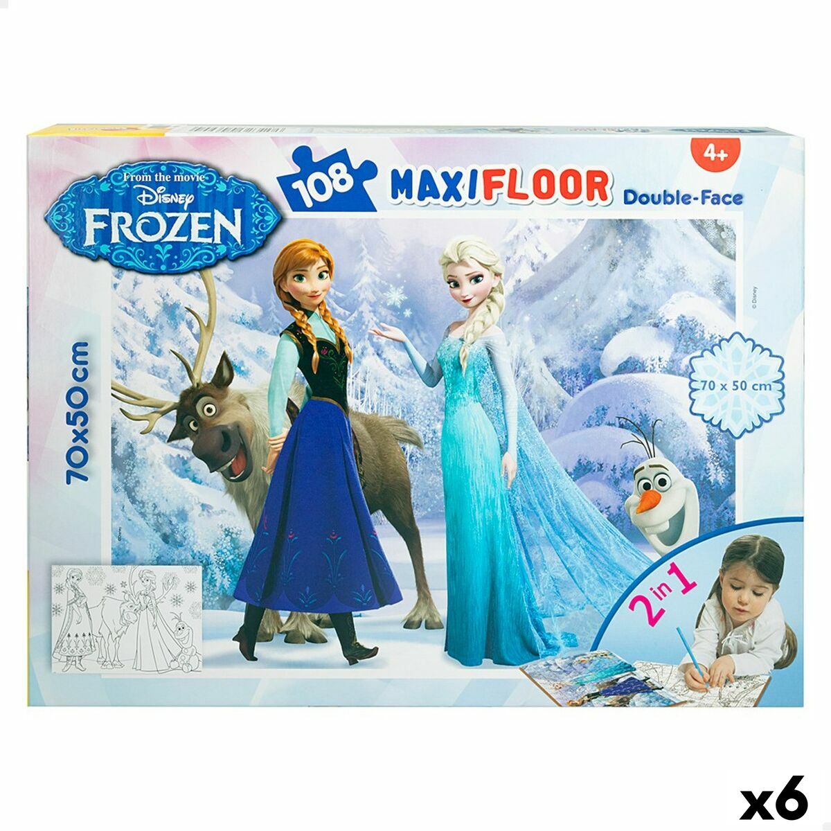 Child’s Puzzle Frozen Double-sided 108 Pieces 70 x 1,5 x 50 cm (6 Units)