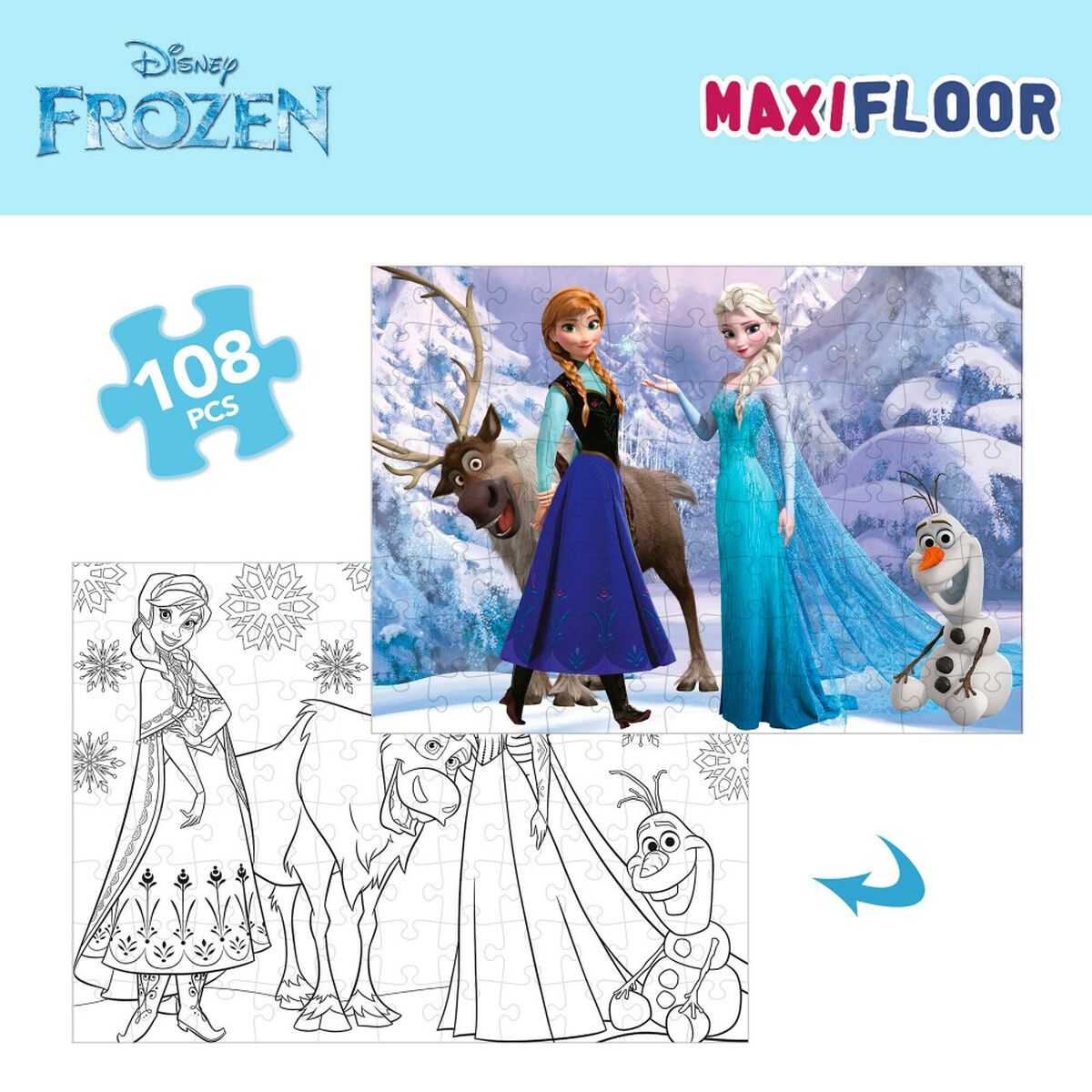 Child’s Puzzle Frozen Double-sided 108 Pieces 70 x 1,5 x 50 cm (6 Units)