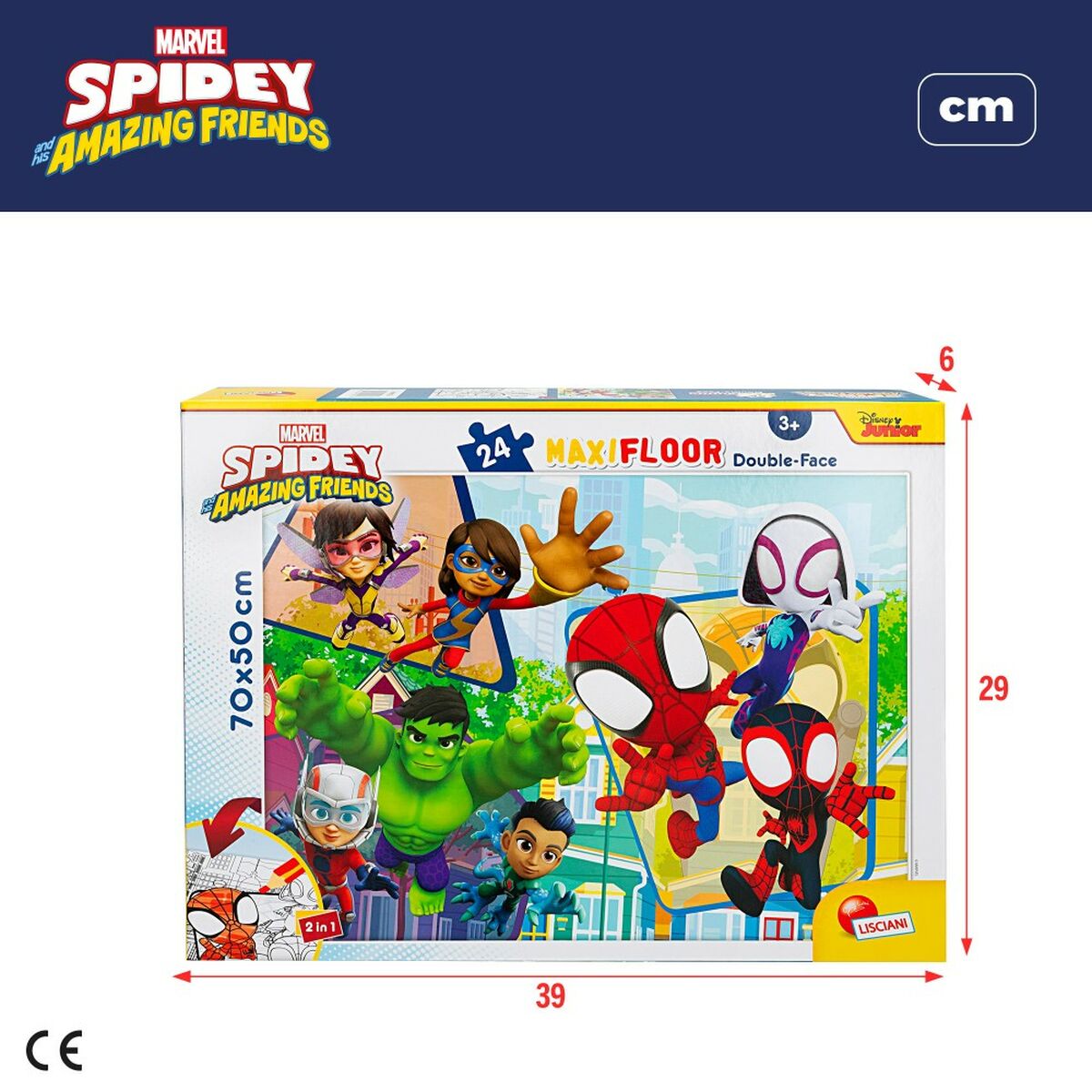 Child’s Puzzle Spidey Double-sided 24 Pieces 70 x 1,5 x 50 cm (6 Units)