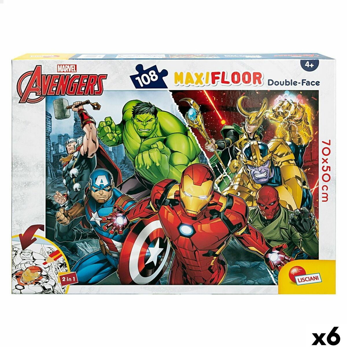 Child’s Puzzle The Avengers Double-sided 108 Pieces 70 x 1,5 x 50 cm (6 Units)