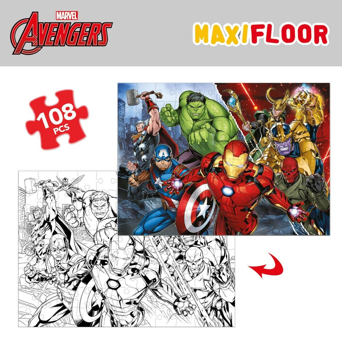 Child’s Puzzle The Avengers Double-sided 108 Pieces 70 x 1,5 x 50 cm (6 Units)