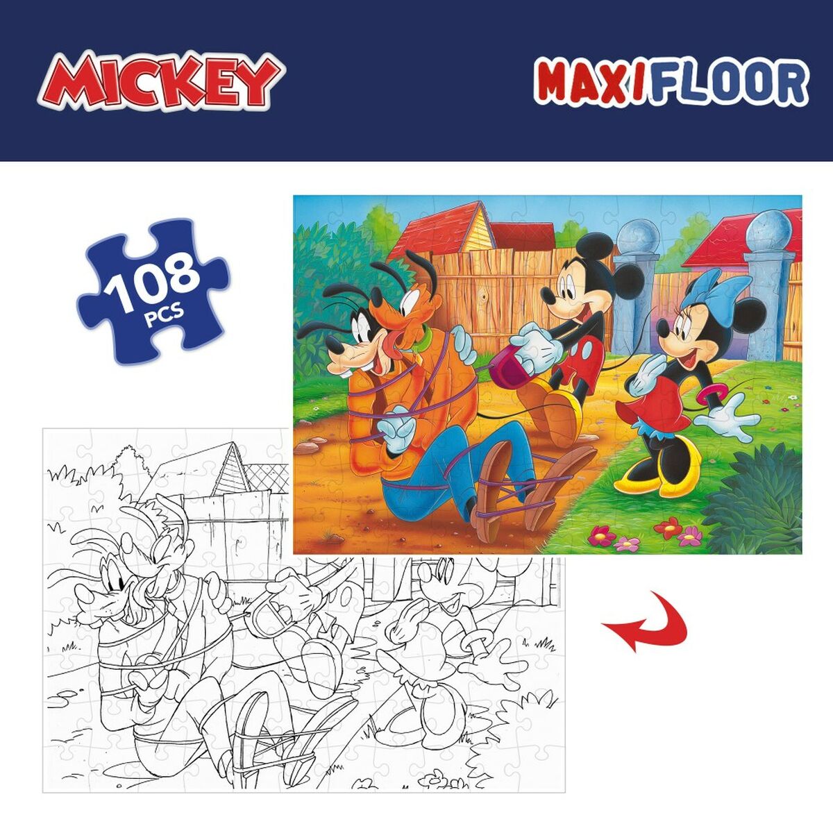 Child’s Puzzle Mickey Mouse Double-sided 108 Pieces 70 x 1,5 x 50 cm (6 Units)