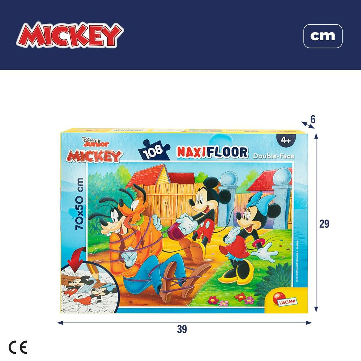 Child’s Puzzle Mickey Mouse Double-sided 108 Pieces 70 x 1,5 x 50 cm (6 Units)