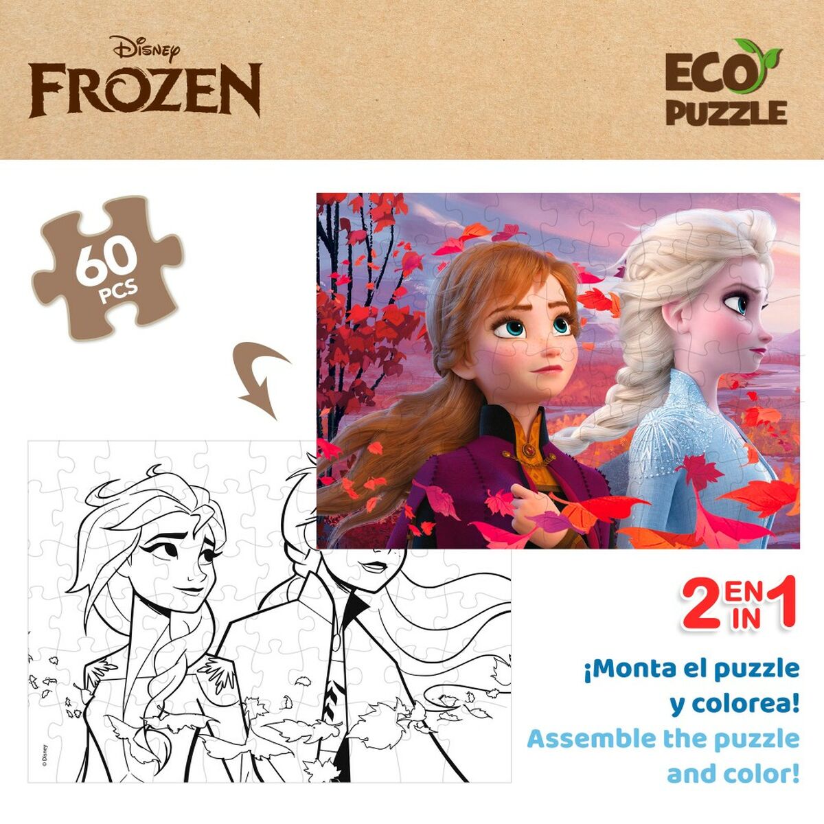Child’s Puzzle Frozen Double-sided 60 Pieces 70 x 1,5 x 50 cm (12 Units)