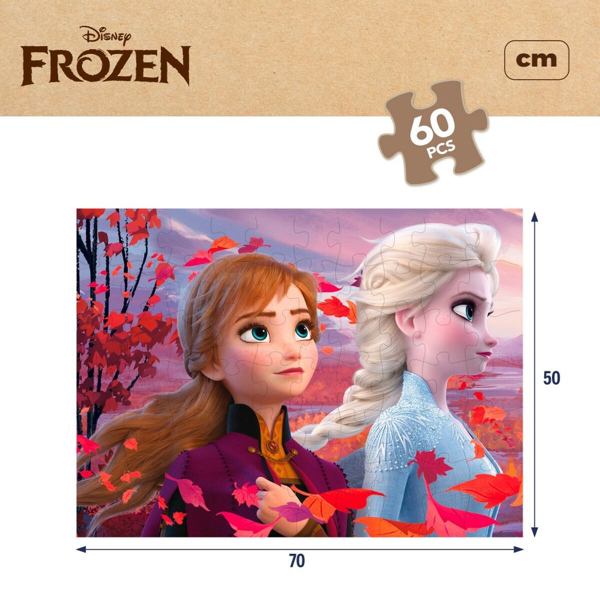 Child’s Puzzle Frozen Double-sided 60 Pieces 70 x 1,5 x 50 cm (12 Units)