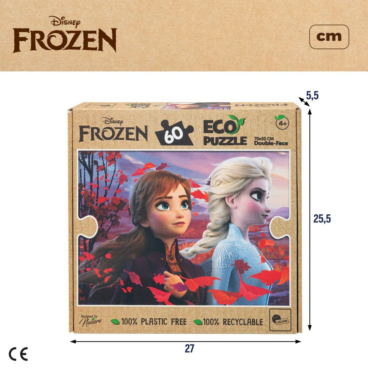 Child’s Puzzle Frozen Double-sided 60 Pieces 70 x 1,5 x 50 cm (12 Units)