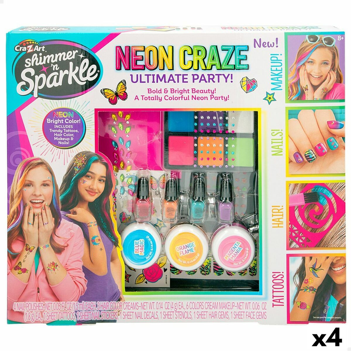 Beauty Kit Cra-Z-Art Ultimate Party 10 x 1 x 7,5 cm Children’s Neon Nails Hair Body 4 Units