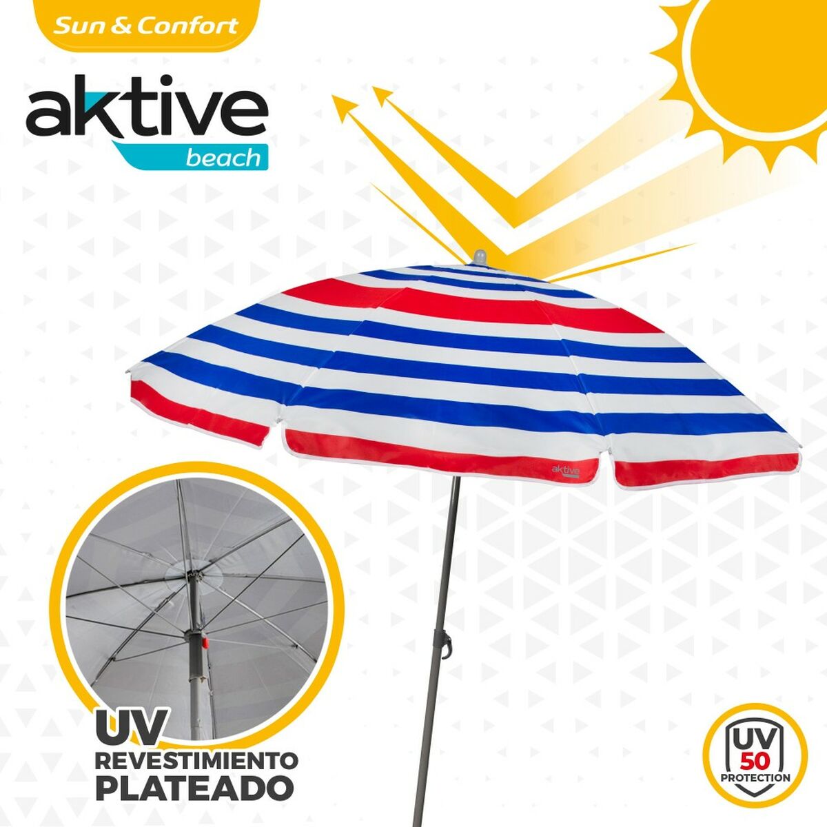 Beach parasol Aktive Blue Red Multicolour Silver  160 cm 160 x 167 x 160 cm (12 Units)