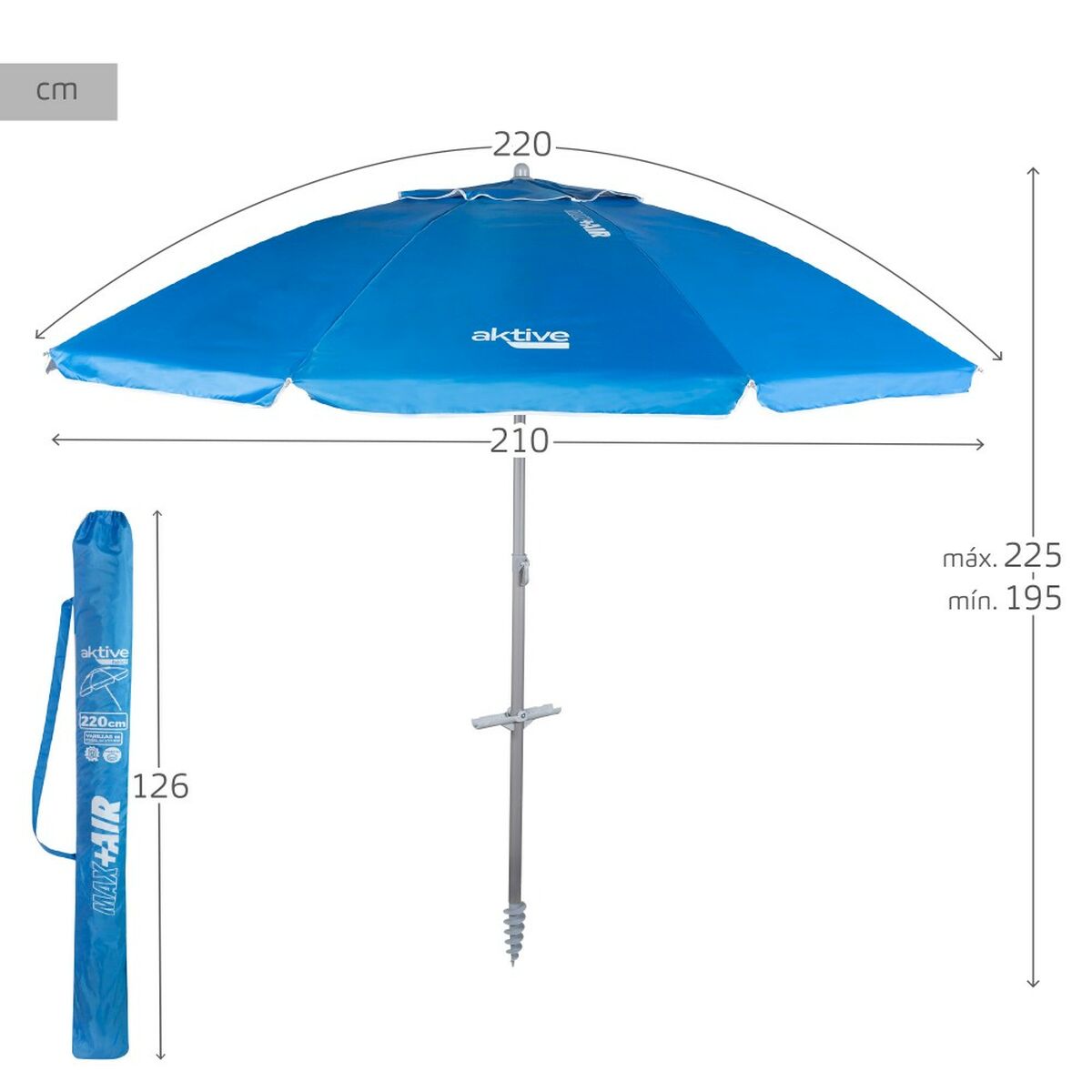 Umbrella Aktive Blue 220 x 225 x 220 cm (6 Units)