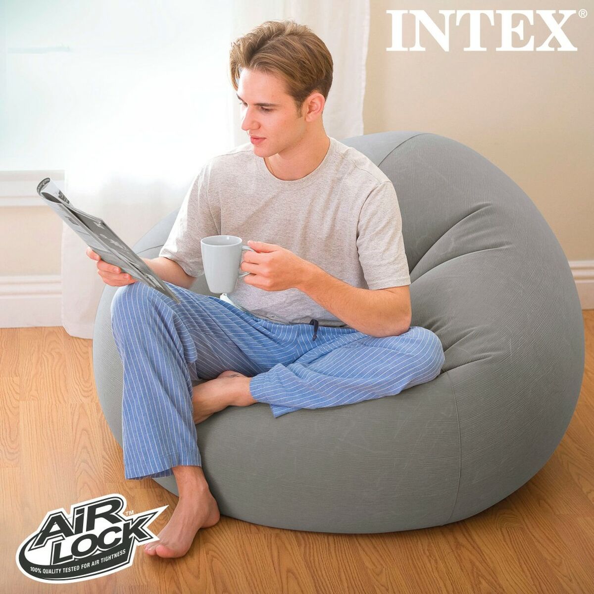 Inflatable Armchair Intex Grey 107 x 69 x 104 cm 114 x 71 x 114 cm (6 Units)