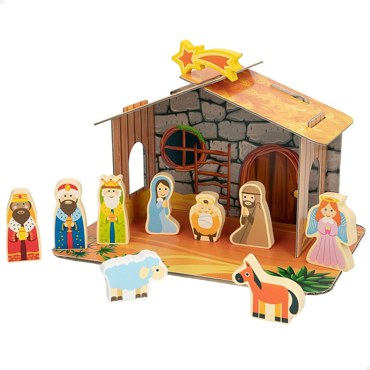 Christmas nativity set Woomax Wood Cardboard 22 x 16 x 12 cm 11 Pieces