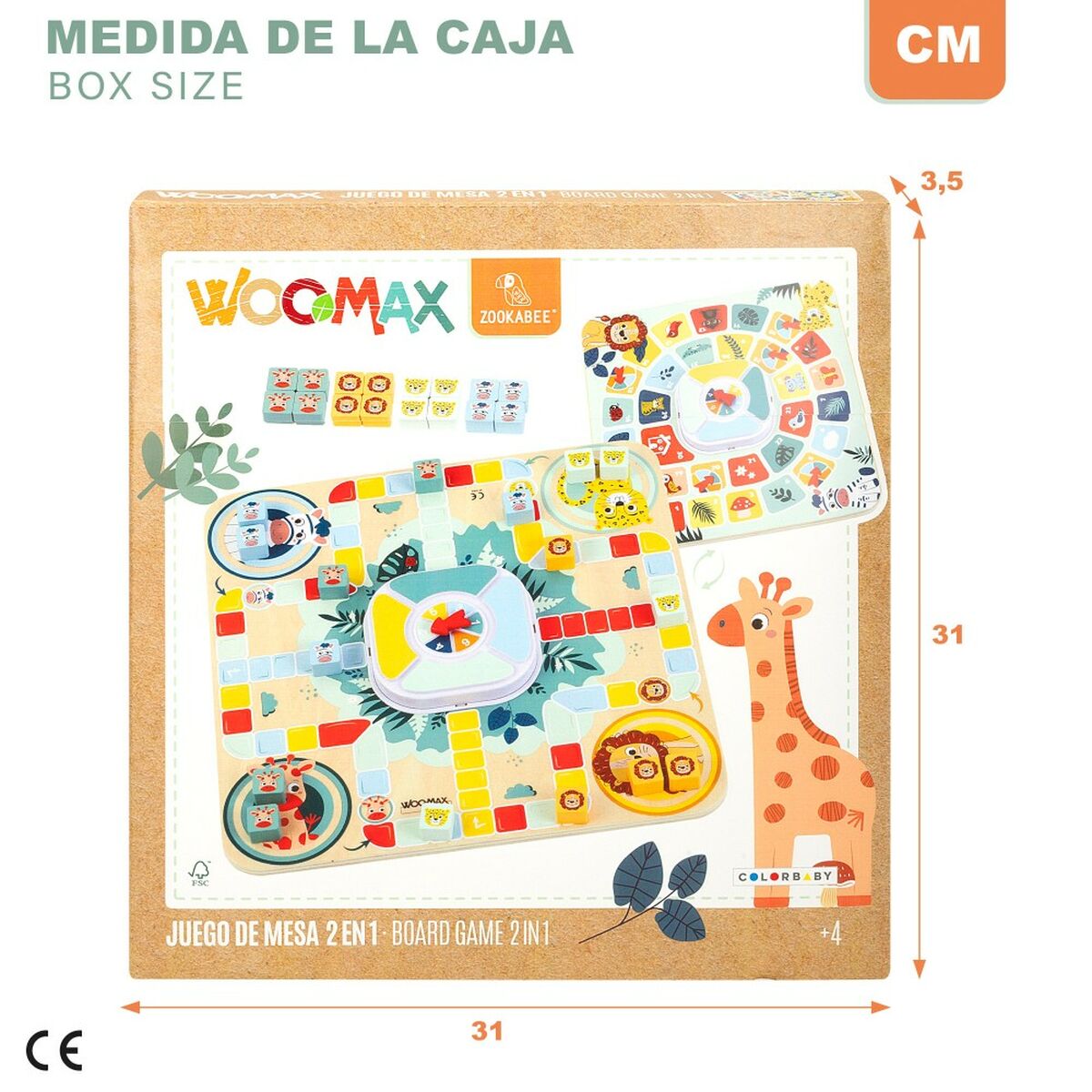 ParchÃ­s and Oca Board Woomax Zookabee 30 x 3 x 30 cm Children’s animals (6 Units)