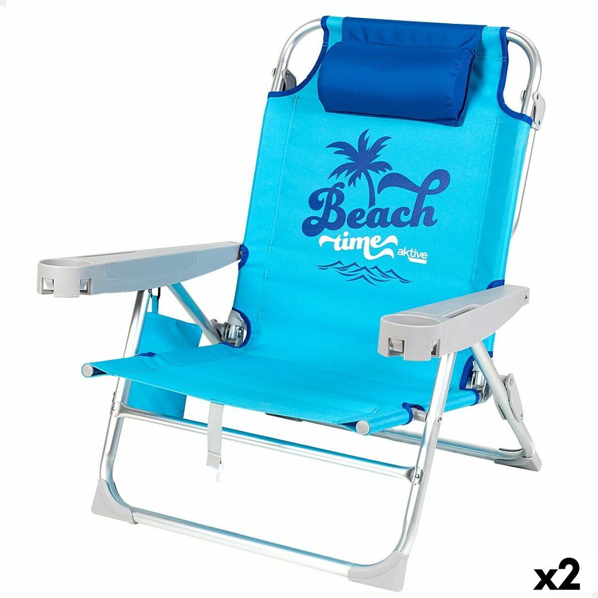 Beach Chair Aktive Foldable Blue 53 x 80 x 58 cm (2 Units) Beach Chair Aktive Foldable Blue 53 x 80 x 58 cm (2 Units)