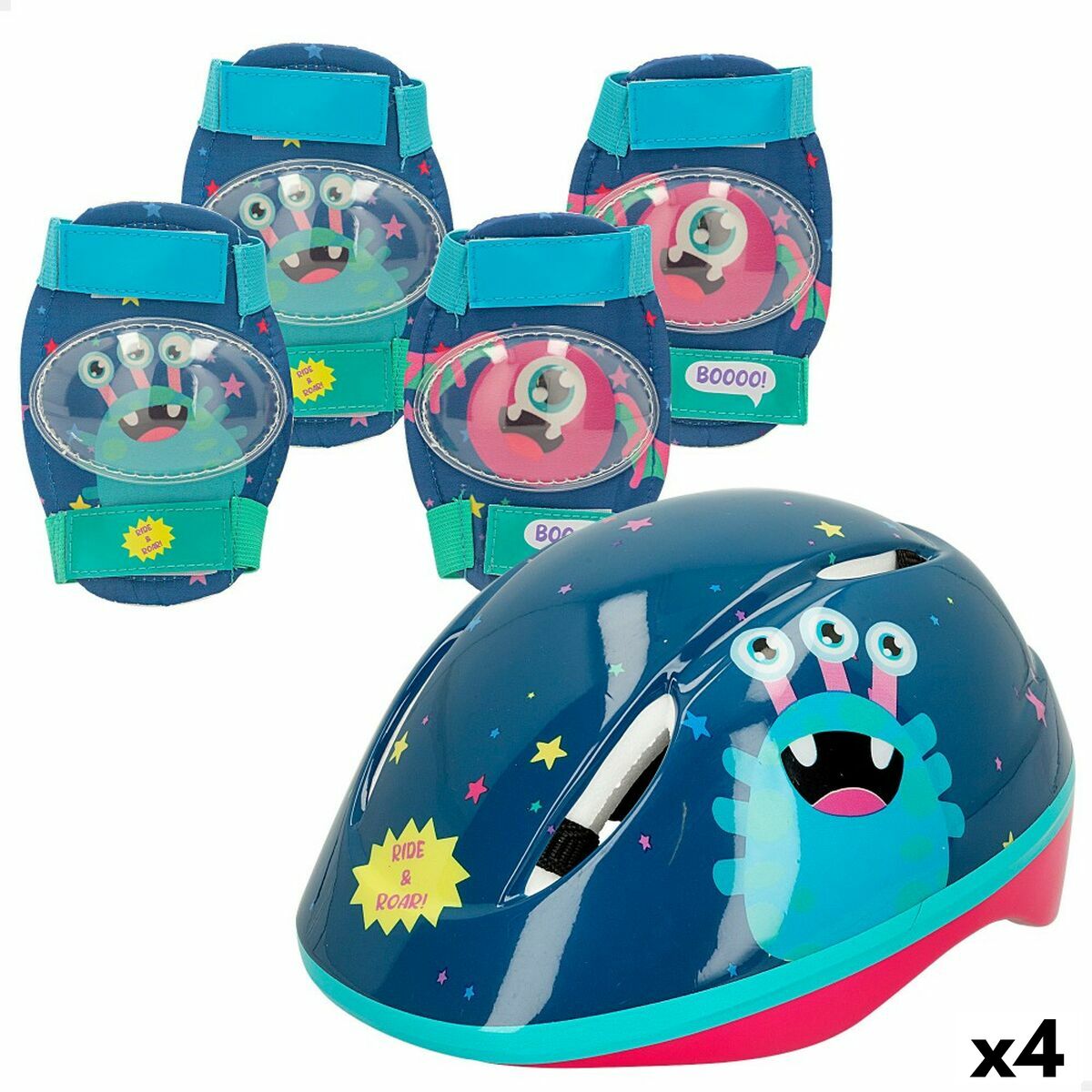 Set of helmets and knee pads Colorbaby Monster (4 Units) Set of helmets and knee pads Colorbaby Monster (4 Units)