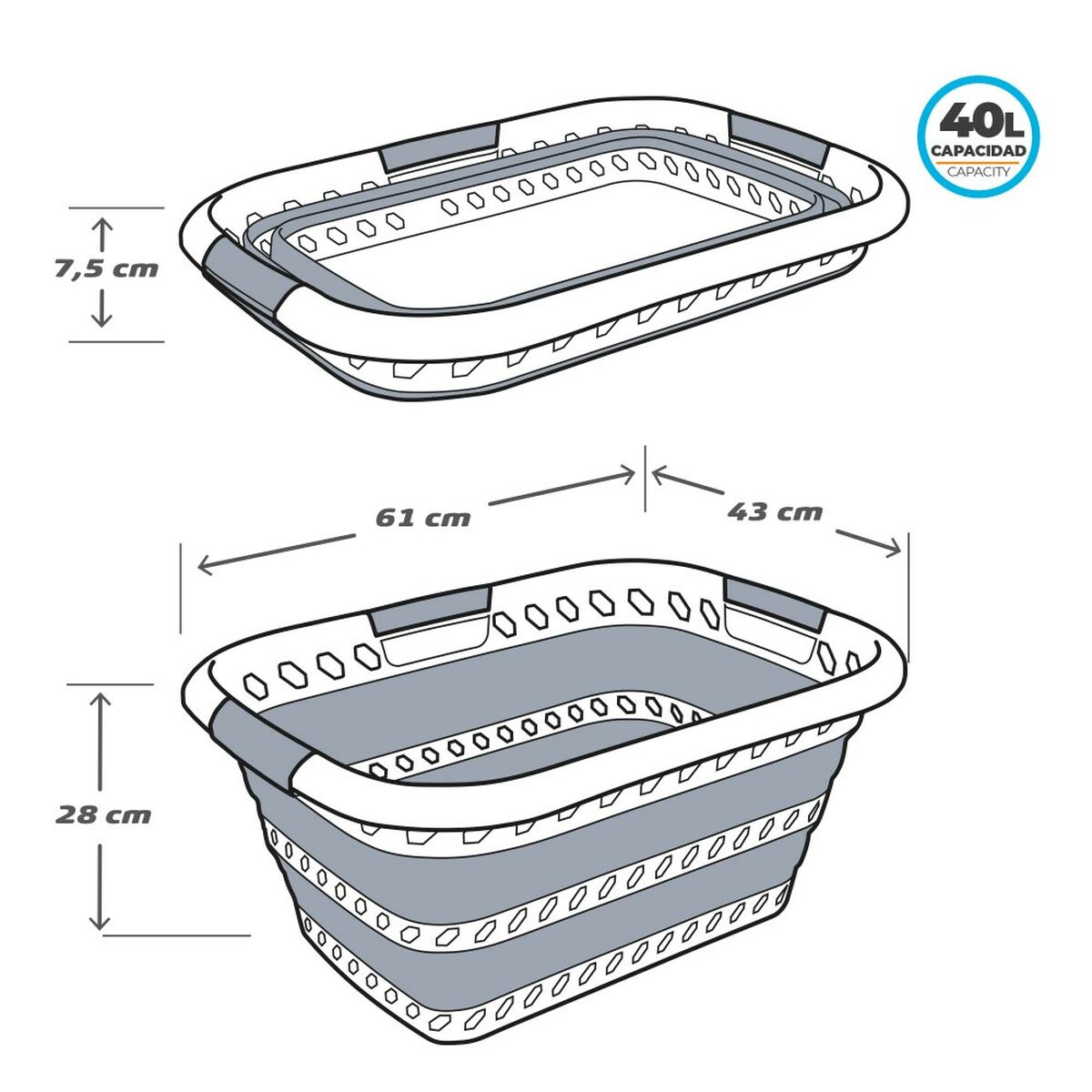 Folding Clothes Basket Aktive polypropylene TPR 61 x 7,5 x 43 cm 61 x 28 x 43 cm (4 Units)