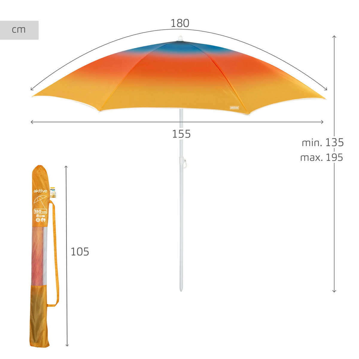 Beach parasol Aktive Multicolour 180 x 195 x 180 cm (6 Units)