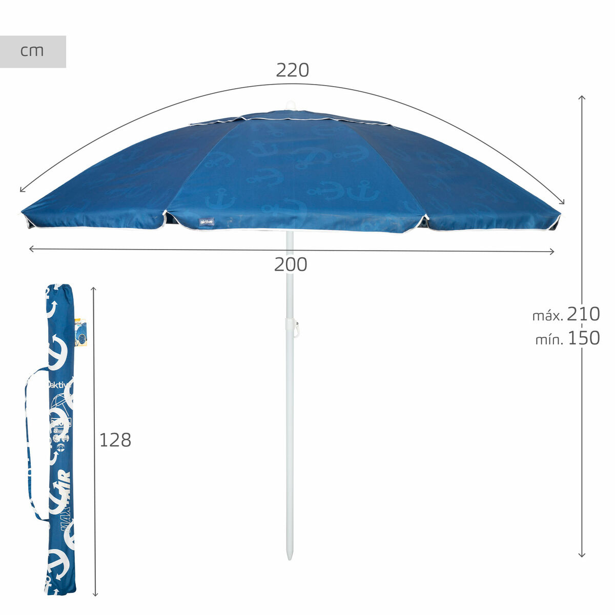 Beach parasol Aktive Blue 220 x 210 x 220 cm (6 Units)