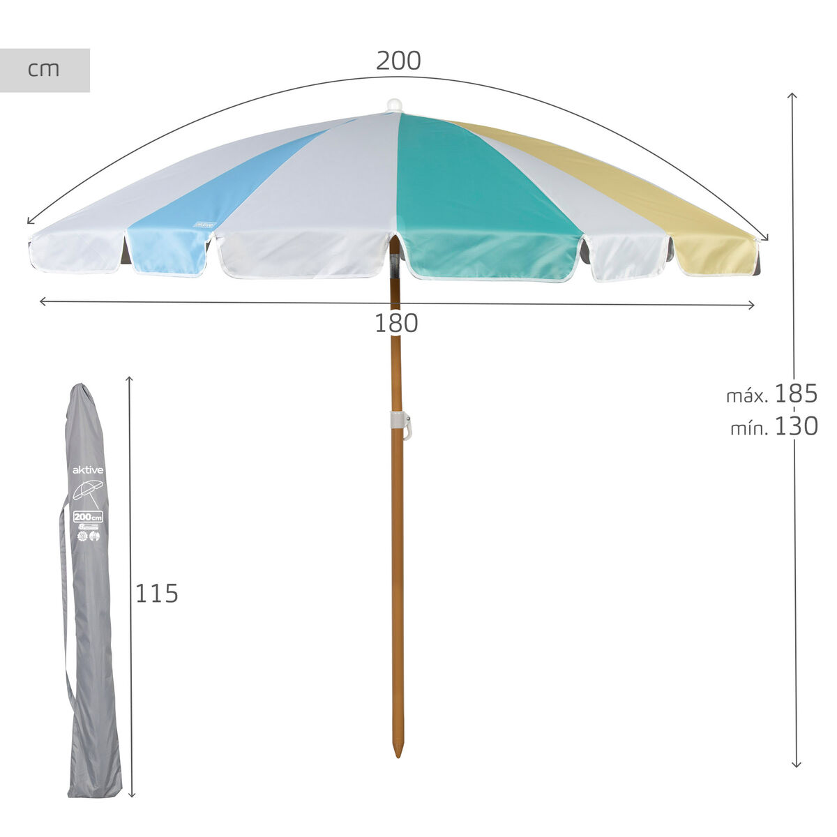 Beach parasol Aktive  200 cm 20 x 185 x 20 cm (6 Units)