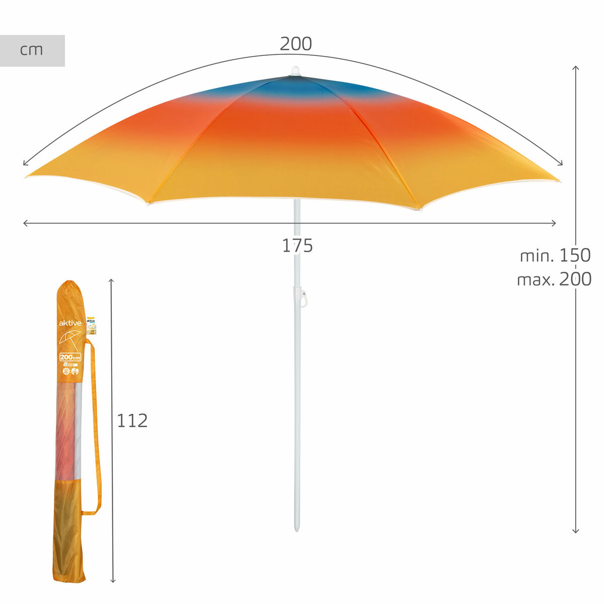 Beach parasol Aktive Multicolour 200 x 200 x 200 cm (6 Units)