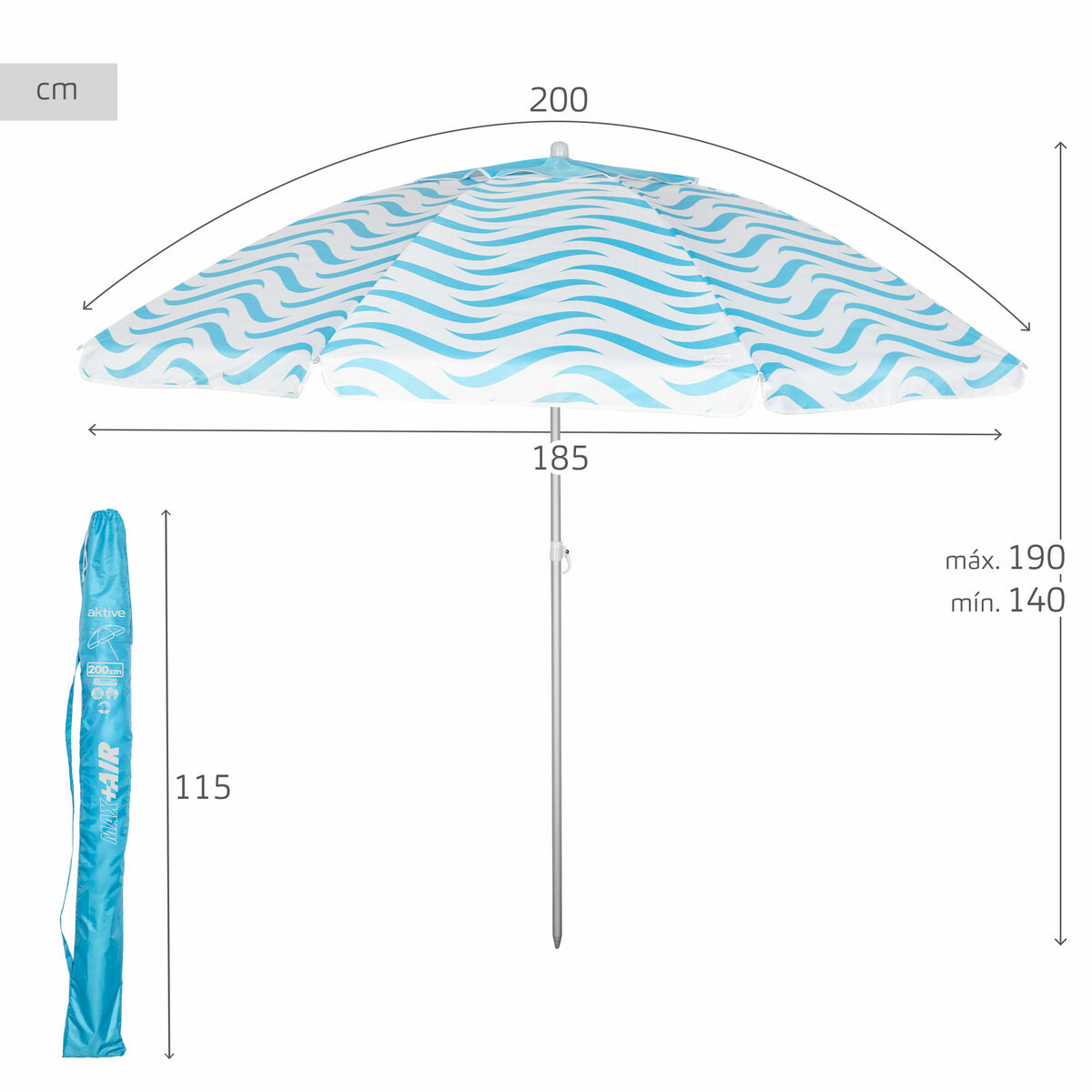 Beach parasol Aktive Blue  200 cm 200 x 190 x 200 cm (6 Units)