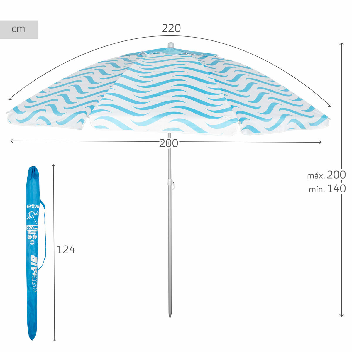 Beach parasol Aktive Blue  220 cm 220 x 200 x 220 cm (6 Units)
