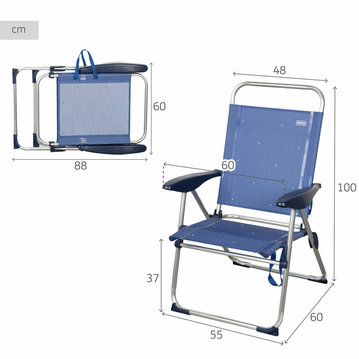 Beach Chair Aktive 48 x 100 x 60 cm (2 Units)