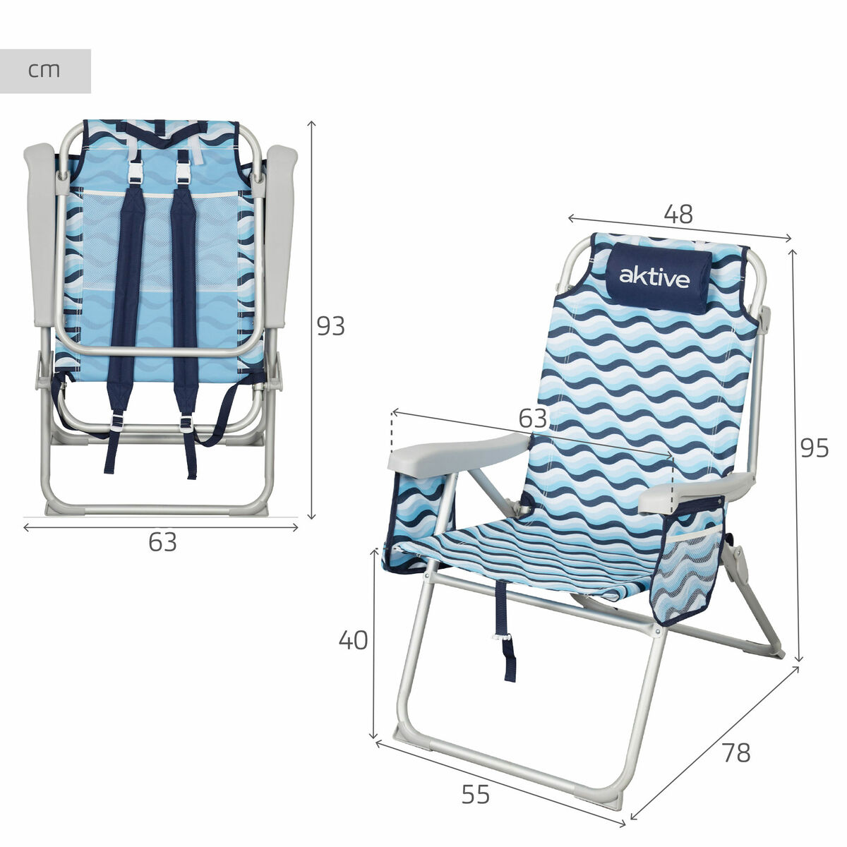 Beach Chair Aktive 48 x 95 x 78 cm (2 Units)