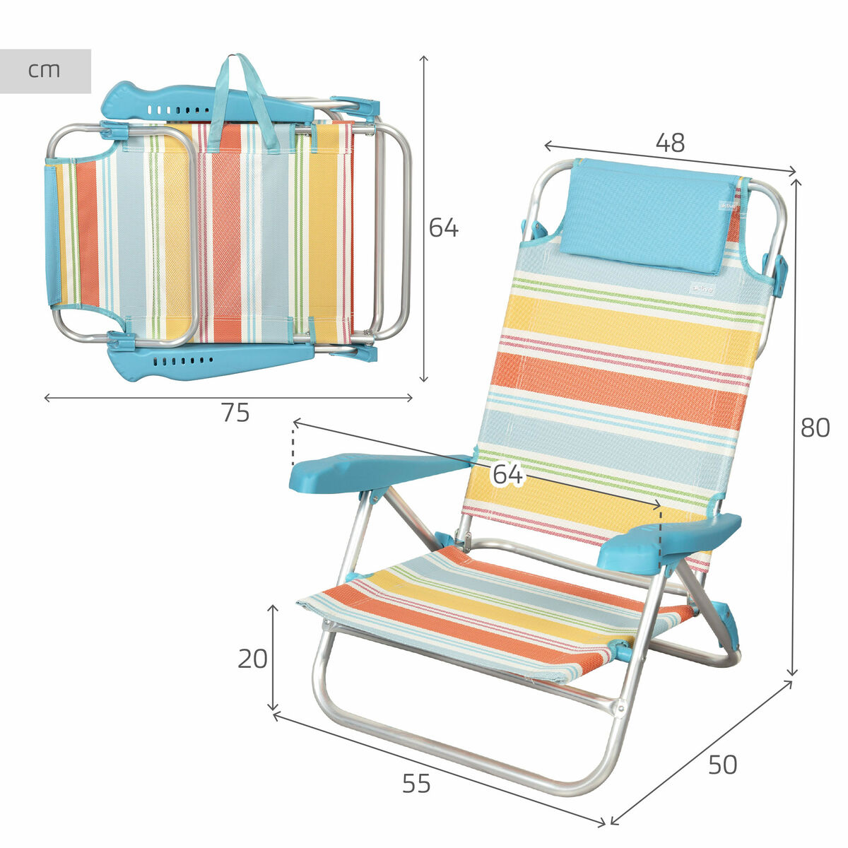 Beach Chair Aktive Multicolour 48 x 90 x 60 cm (2 Units)
