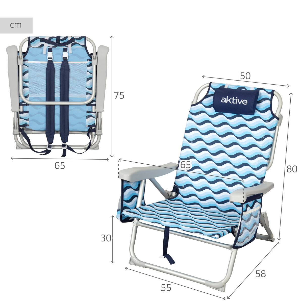 Beach Chair Aktive 50 x 80 x 58 cm (2 Units)