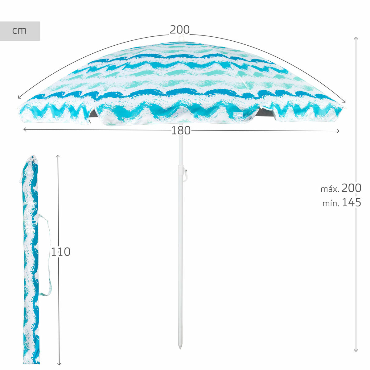 Beach parasol Aktive Silver 200 x 200 x 200 cm (4 Units)