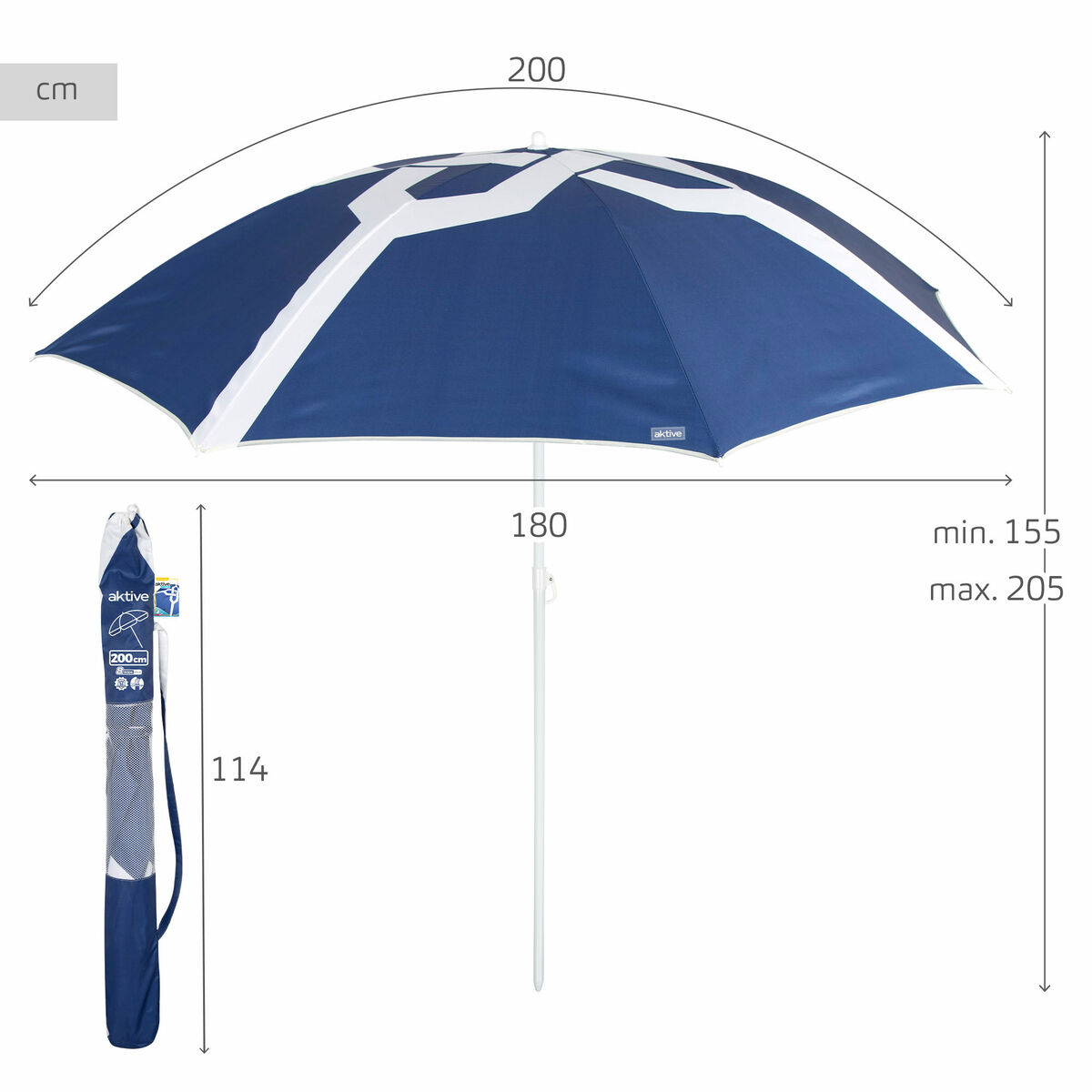Beach parasol Aktive 200 x 205 x 200 cm (6 Units)