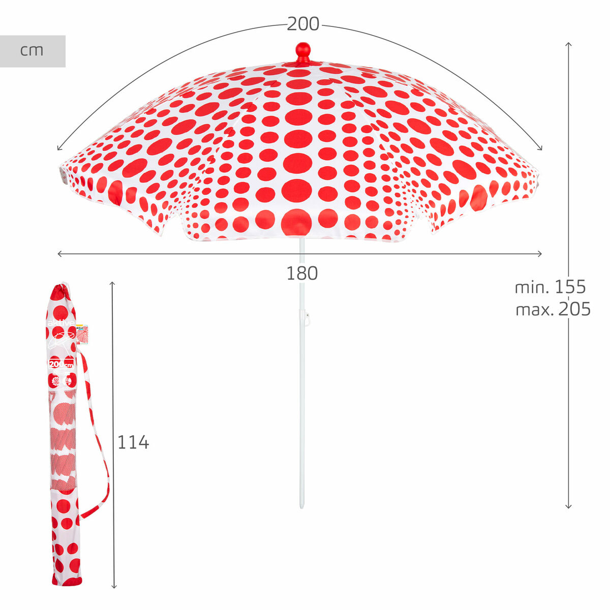 Beach parasol Aktive Red 200 x 205 x 200 cm (6 Units)