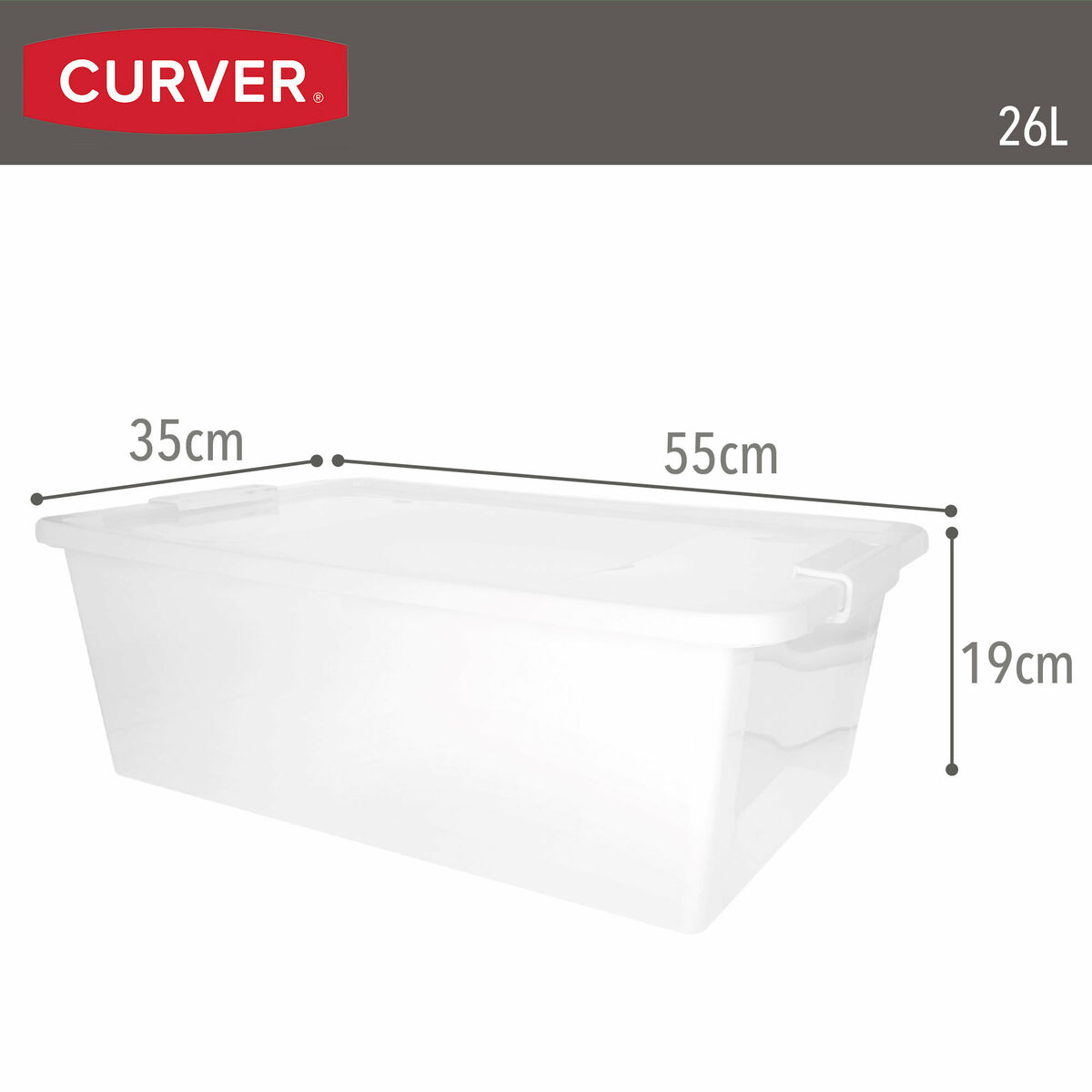 Storage Box with Lid Curver White Plastic 26 L 55 x 19 x 35 cm (7 Units)