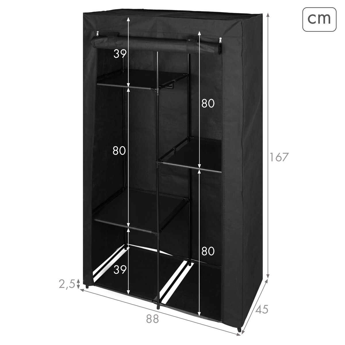 Wardrobe Max Home Black 88 X 167 X 45 CM 2 Units