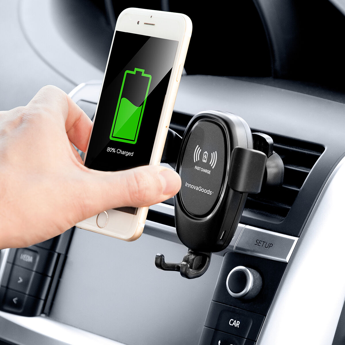 Mobile Phone Holder with Wireless Charger for Cars Wolder InnovaGoods Mobile Phone Holder with Wireless Charger for Cars Wolder InnovaGoods