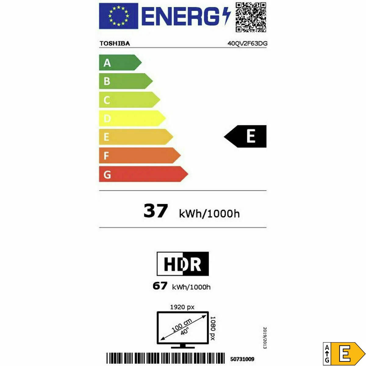 Smart TV Toshiba 40QV2F63DG Full HD 40″ LED HDR HDR10+ D-LED HDR10 DVB-T2 400 Hz PQI QLED