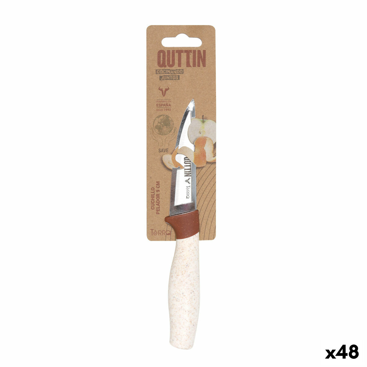 Peeler Knife Quttin Terra Brown Silver Stainless steel 9 cm (48 Units)