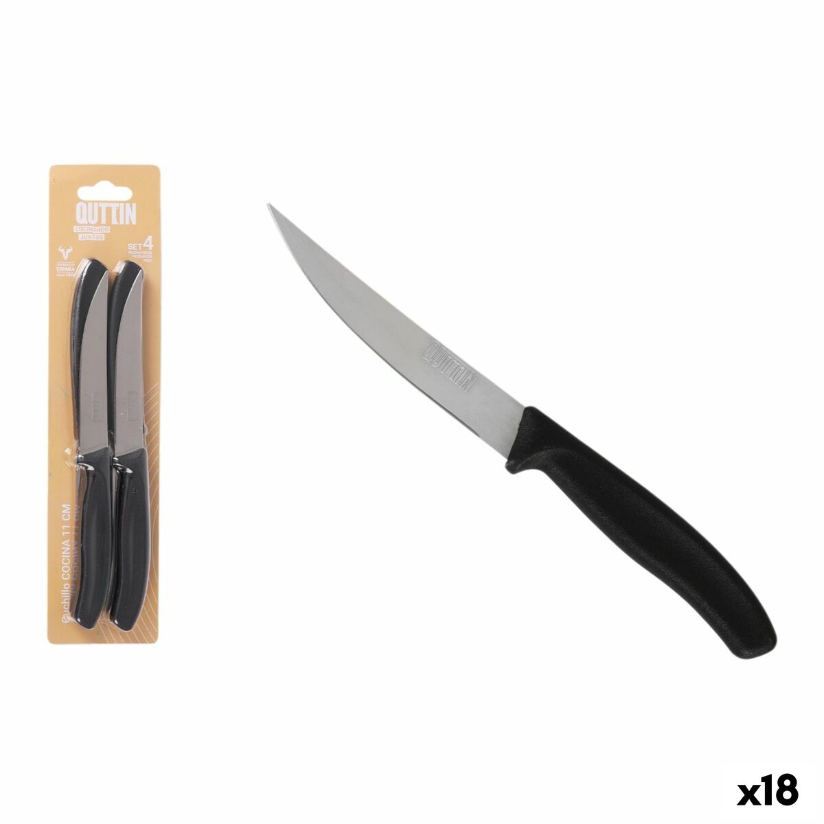 Meat Knife Set Quttin 11 cm Black Silver Stainless steel 4 Pieces (18 Units)