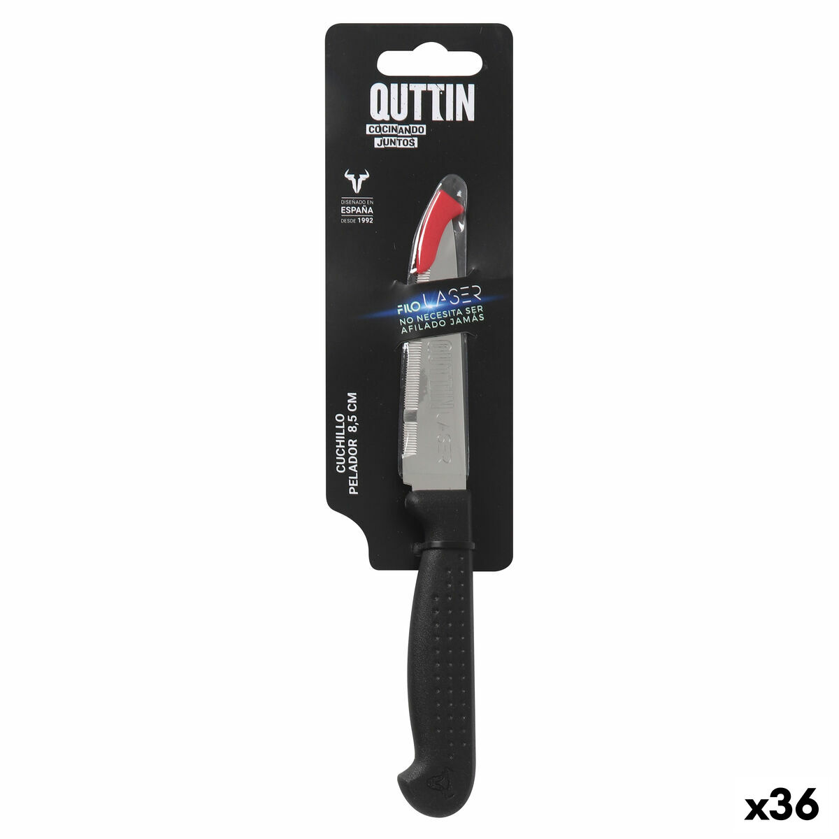 Peeler Knife Quttin Laser Black Silver Stainless steel 8,5 cm (36 Units)