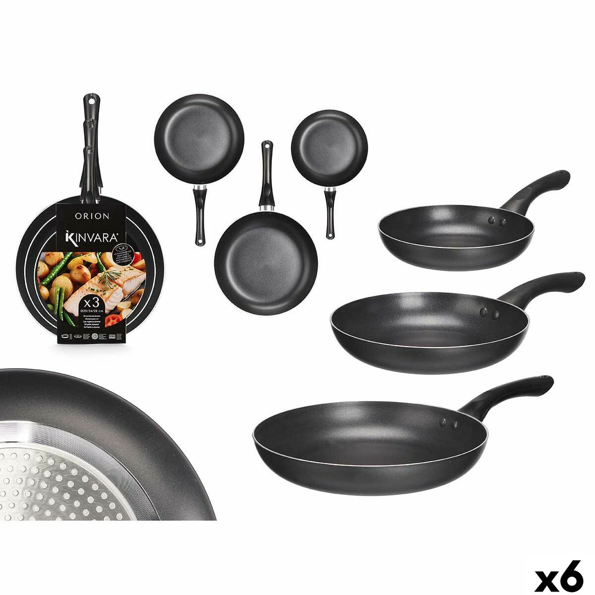 Set of pans Kinvara 1 Black Aluminium Bakelite 20 x 4 cm 28 x 5 cm 24 x 4,5 cm (6 Units) Set of pans Kinvara 1 Black Aluminium Bakelite 20 x 4 cm 28 x 5 cm 24 x 4,5 cm (6 Units)