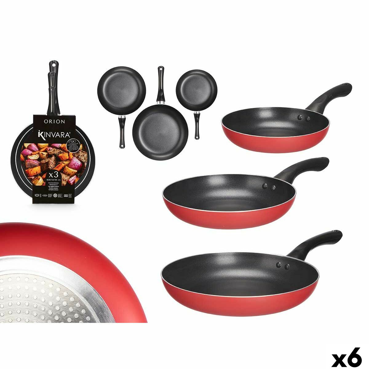 Set of pans Kinvara 2 Black Red Aluminium Bakelite 20 x 4 cm 28 x 5 cm 24 x 4,5 cm (6 Units) Set of pans Kinvara 2 Black Red Aluminium Bakelite 20 x 4 cm 28 x 5 cm 24 x 4,5 cm (6 Units)