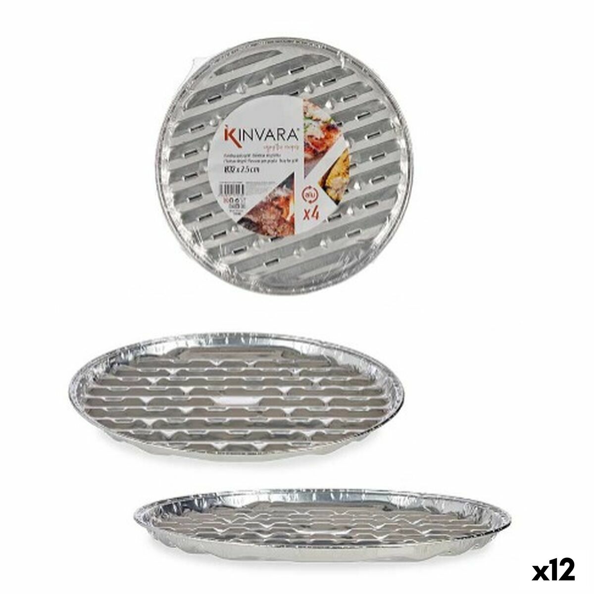 Set of trays Kinvara Silver Aluminium 32,5 x 32,5 x 1,7 cm Pizza 4 Pieces (12 Units) Set of trays Kinvara Silver Aluminium 32,5 x 32,5 x 1,7 cm Pizza 4 Pieces (12 Units)