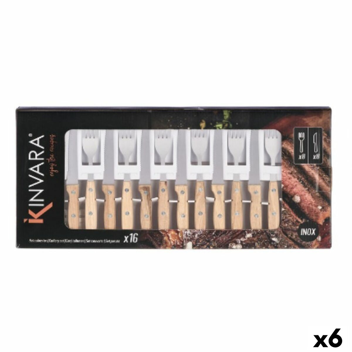 Cutlery Kinvara Brown Silver Wood Metal 16 Pieces (6 Units)