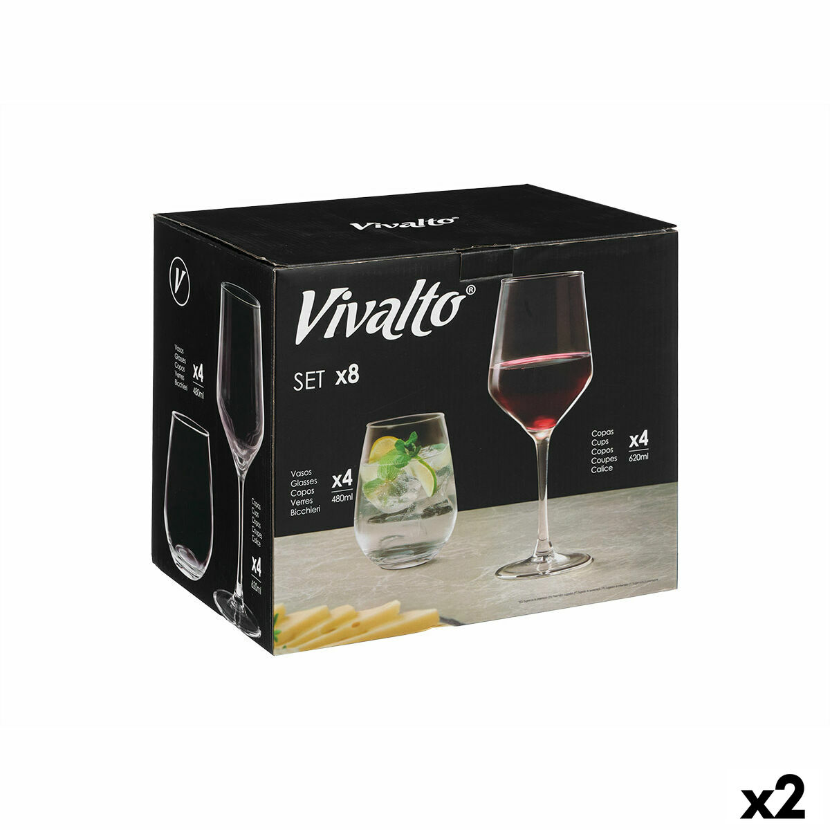 Glass and Wine Glass Set Vivalto Transparent Glass 8 Pieces (2 Units) Glass and Wine Glass Set Vivalto Transparent Glass 8 Pieces (2 Units)