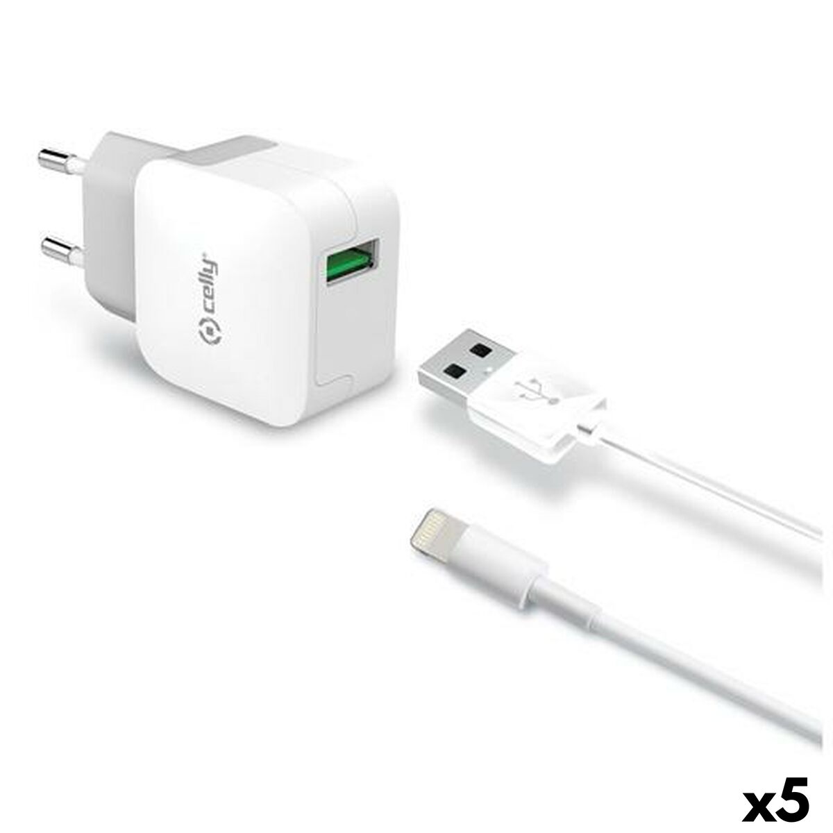 Wall Charger Celly White 12 W (5 Units) Wall Charger Celly White 12 W (5 Units)