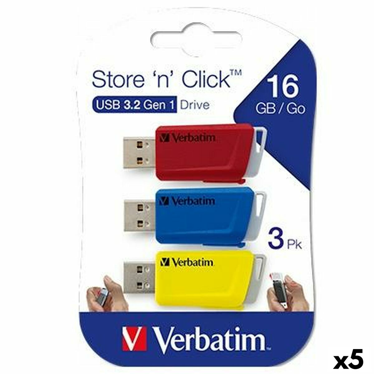 USB stick Verbatim STORENCLICK Multicolour 16 GB 3 Pieces (5 Units)
